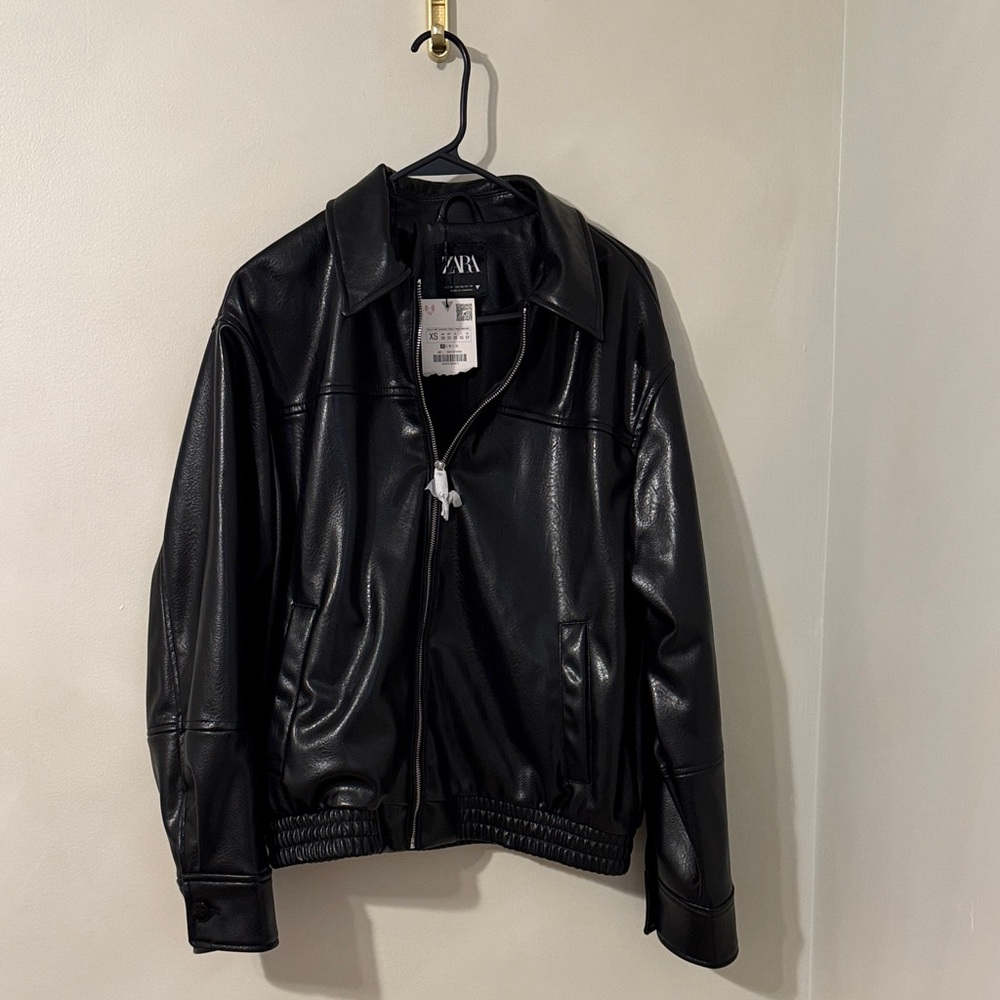 Zara Sleek Black Faux Leather Jacket